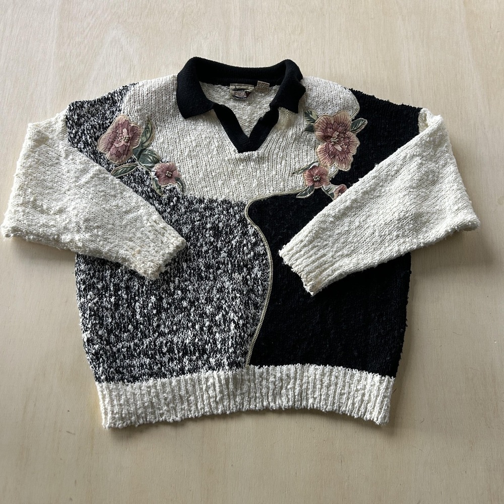 Vintage Separate Issue Sweater Womens 22 Multicolor Collared Floral Pullover